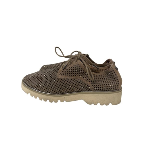 Donald J. Pliner Conni Perforated Oxfords Womens 6 Glitter Studded Suede Tan - Picture 3 of 9